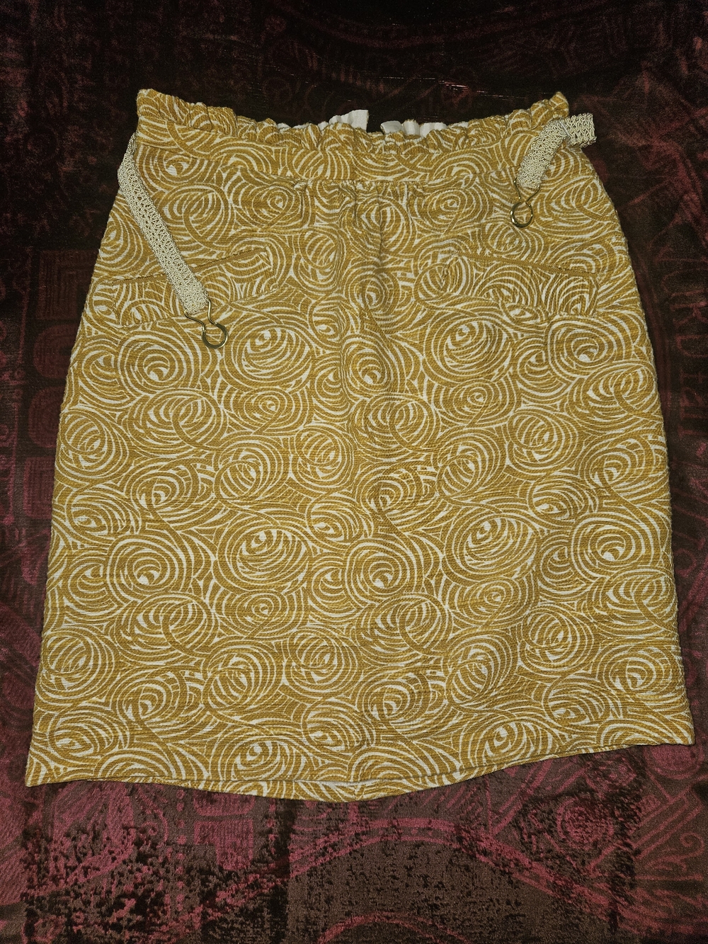 Women's Mustard Yellow Patterned Skirt - Picture 6 of 8